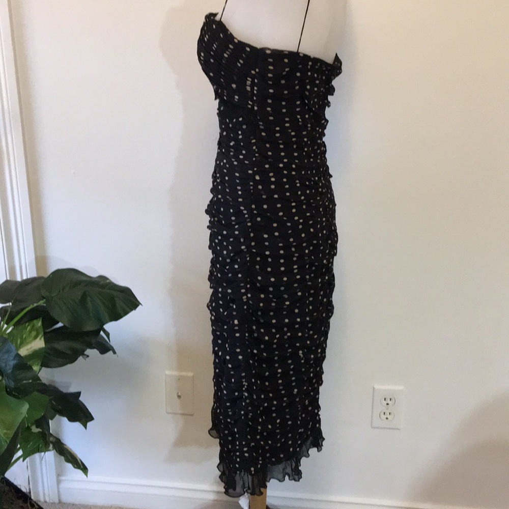 Cache Silk Black Beige Polka Dot Dress Midi SZ 4